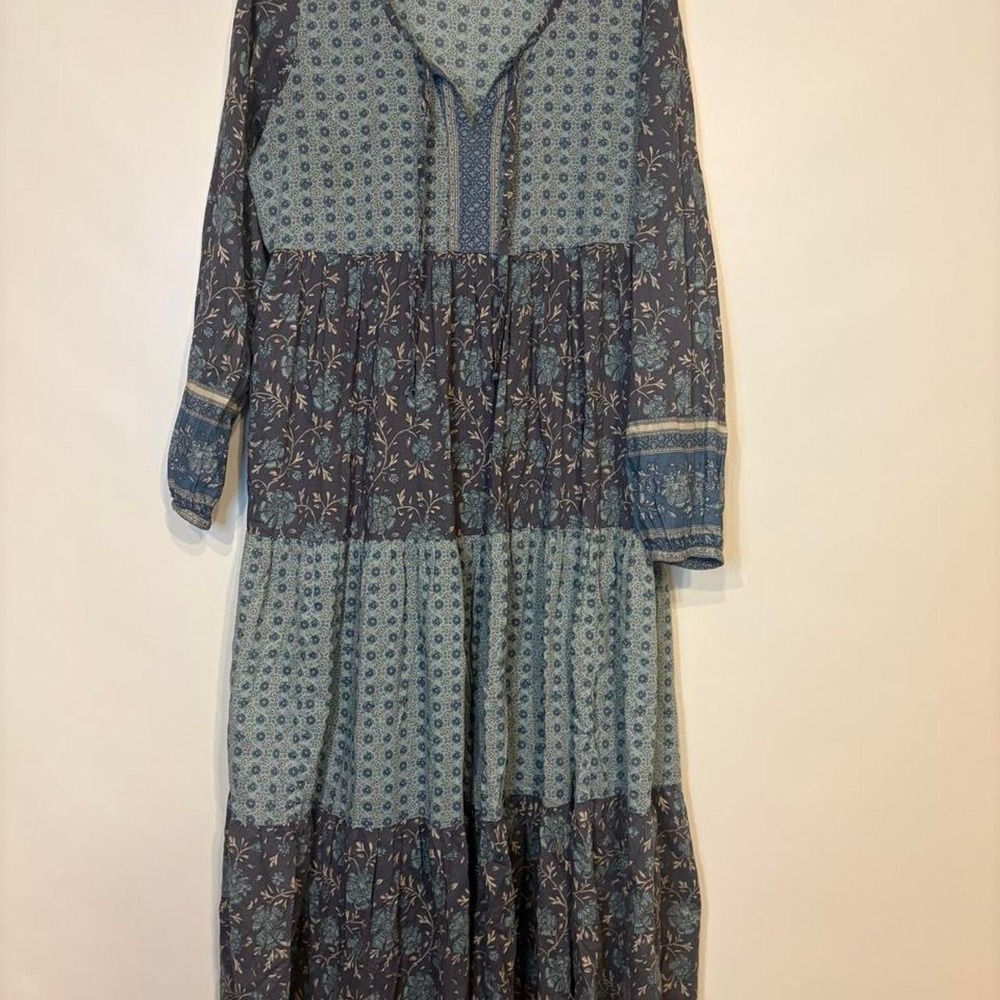 Boho Floral Flowy Patchwork Tiered Maxi Dress L Cottagecore Fall Maxi Dress